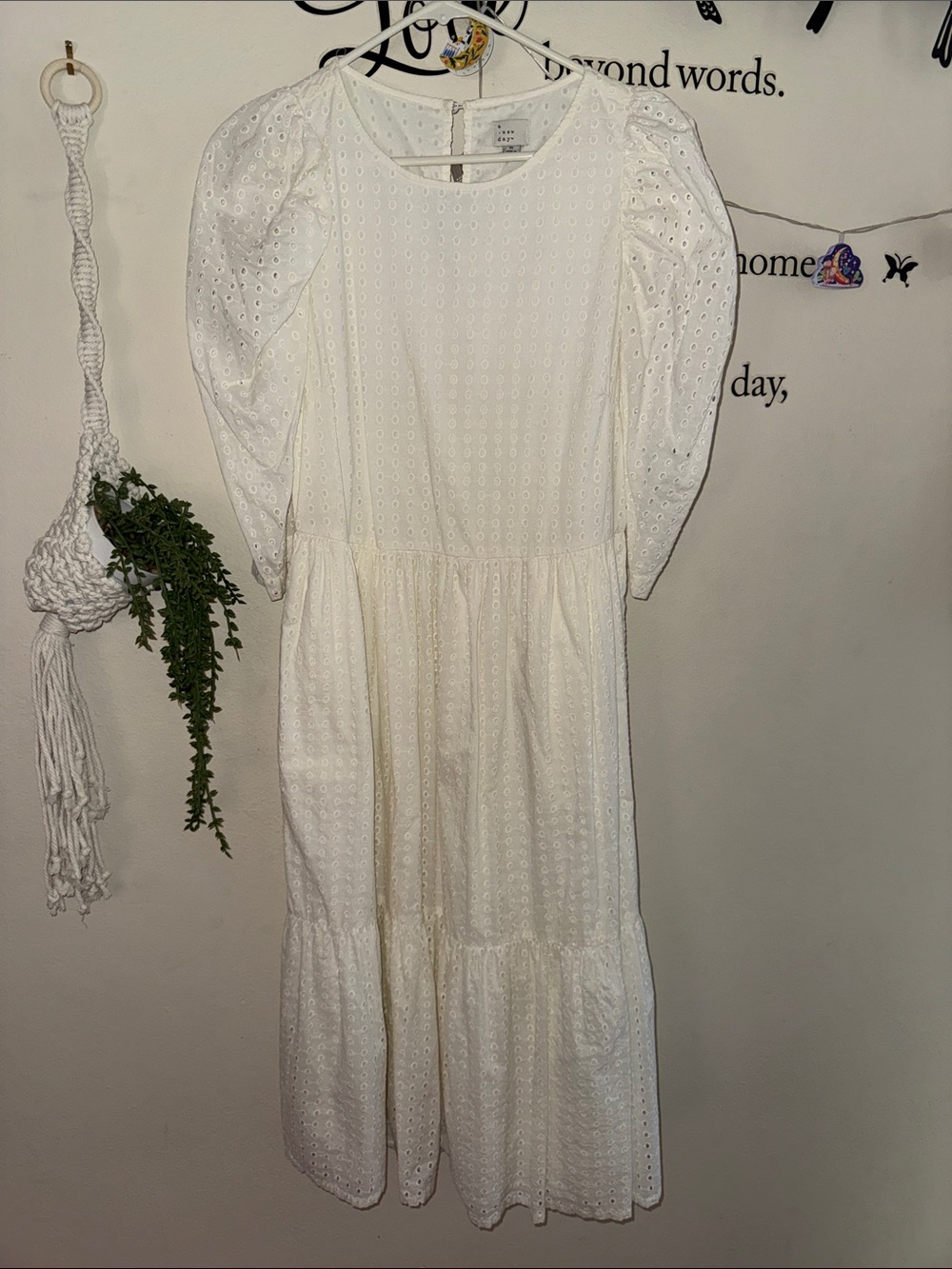 a new day White Eyelet Midi Dress with Puff Sleeves